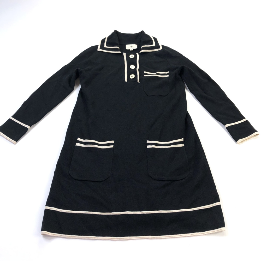 Tuckernuck Sweater Dress XS Collared Women's Mini Tencel Nylon Black Ivory HRJ
